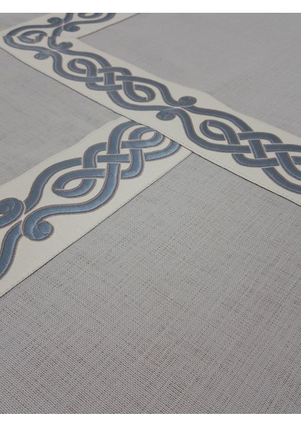 Antik Lüx Jakar Bordürlü Keten Kumaş Gri Masa Örtüsü Dikdörtgen 160x230 cm - 1129 fırsatları