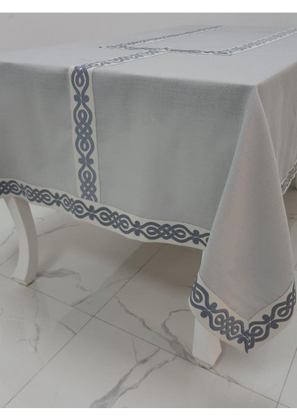 Antik Lüx Jakar Bordürlü Keten Kumaş Gri Masa Örtüsü Dikdörtgen 160x230 cm - 1129 indirimleri