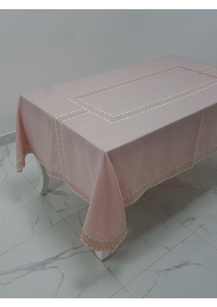 Antik Lüx Jakar Bordürlü Keten Kumaş Pudra Masa Örtüsü Dikdörtgen 160x230 cm - 1131