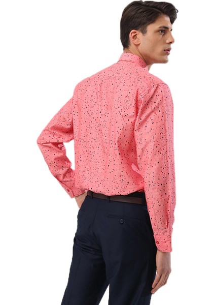 Erkek Pembe Digital Baskılı Klasik Kesim Uzun Kollu Gömlek modelleri