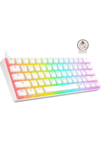 KB-R135 Parvus Beyaz Type-C Bağlantılı Rgb Puding Tuşlu Brown Switch Us Gaming Oyuncu Klavyesi