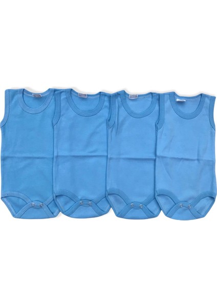 Bebek Basic Ribana Bisiklet Yaka 4lü Atlet Body - Mavi