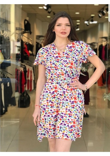 Çiçek Desenli, Belden Bağlamalı Elbise