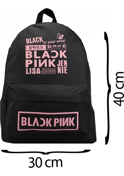 Siyah Blackpink Baskılı Sırt Okul Çantası ve Kalemlik Set