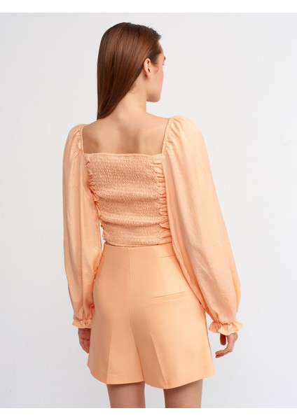 50131 Balon Kollu Crop Top-Şeftali fiyatları