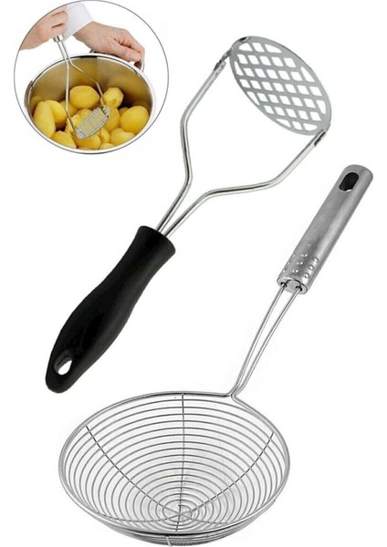 Patates Ezici Paslanmaz Çelik Ezme Aleti Çelik Kevgir Süzgeç Patates Kızarta Süzgeç Kevgir Kepçe