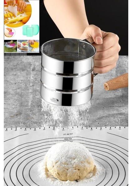 5 Parça Kolay Hamur Yapma Kesme Seti(Un Eleği-Hamur Matı-Hamur Kesici Kazıyıcı Şekillendirici)