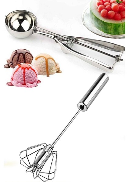 Metal Bas Çek Otomatik Yumurta Sos Çırpıcı & Dondurma Kepçesi Set