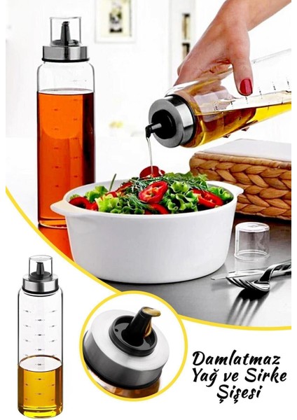 Damlatmaz Yağ ve Sirke Şişesi Kapaklı Yağdanlık Limonluk 450 ml