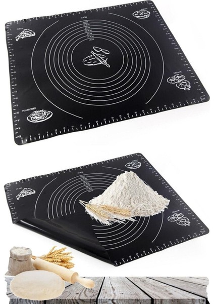 Hamur Matı Açma Silikon Silpat Hamur Açma Pasta Fırın Hamur Matı Alt Açma Siyah Renkli Büyük Boy