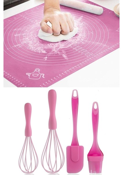 Birinci Kalite Silikon Hamur Matı, 2'li Silikon Çırpıcı ve 2'li Yumurta Fırçası Spatula