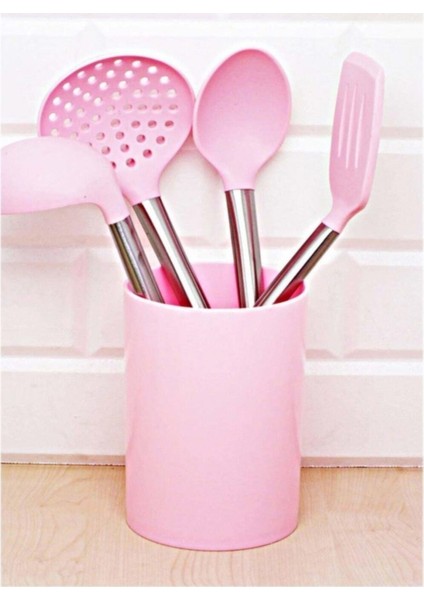 Pembe Silikon Metal Saplı 6^lı Servis Seti 1750