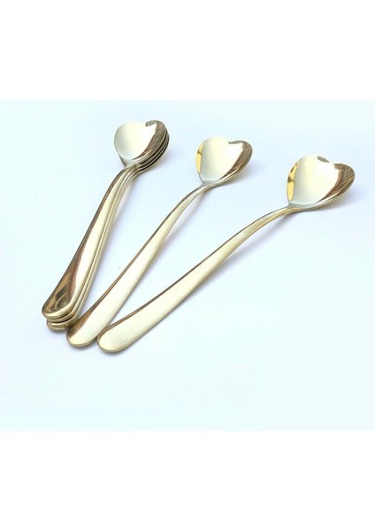 Paslanmaz Çelik 6'lı Kalpli Lüx Gold Dondurma Kaşığı