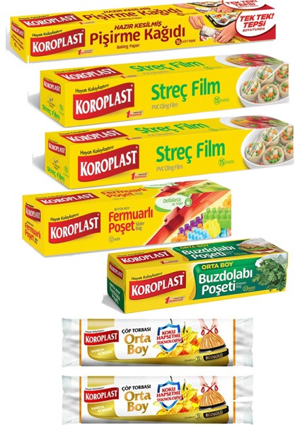 Dev Ebat Pişirme Kağıdı + Streç Film 2 Adet + Fermuarlı Poşet + Buzdolabı Poşeti + Çöp Poşeti 2 Adet