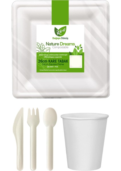 Doğa Dostu Ekolojik Karton Sofra Seti 25 Kişilik 26CM