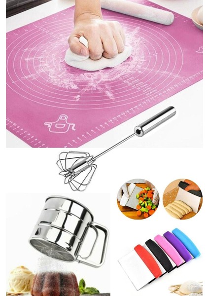 Mutfak Hamur Pasta Börek Seti; Hamur Matı, Otomatik Çırpıcı, Hamur Spatulası, Un Şeker Elek