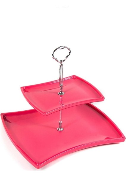 Fuşya Renk 2 Katlı Servis Tabağı