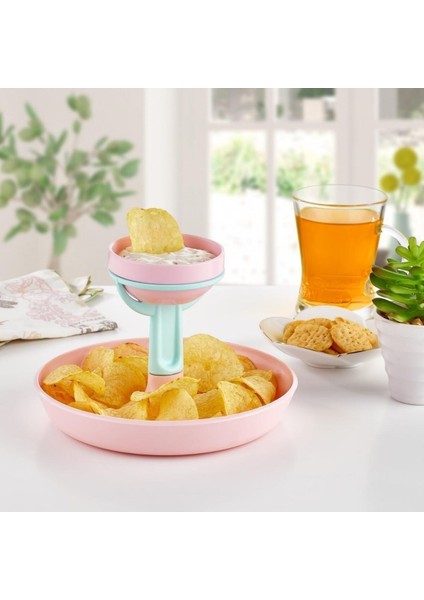 2 Katlı Pratik Cips Çerez Tabağı Sunum Kasesi Sosluklu Cipslik-