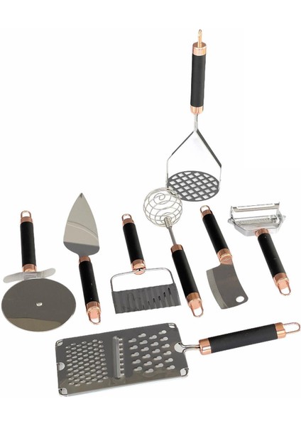 Lüx Metal Siyah Bronz 8 Parça Mutfak Seti