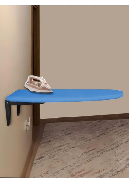 Pratik Rahat Duvara Monte Katlanır Ütü Masası Ütüle Kaldır Dik Açılır 32X90 cm Mavi