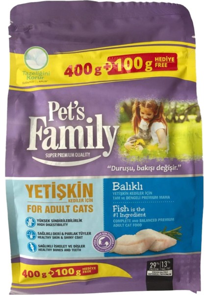 Pet's Family Kuru Yetişkin Kedi Maması Balıklı 400+100GR