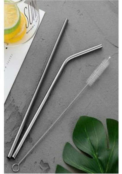 Çelik Pipet 4 Ad. Paslanmaz + Temizleme Fırçası Seti