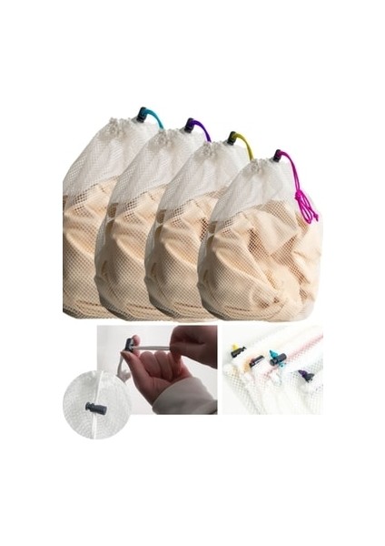 4 Adet Stoperli Renkli Ipli Çamaşır Yıkama Filesi 40X60 cm