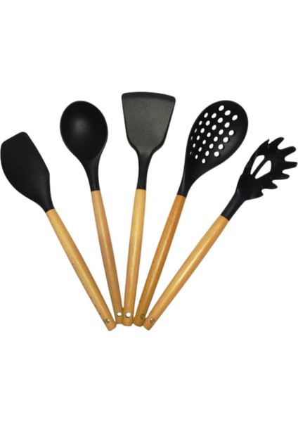 Ahşap Saplı Yanmaz Yapışmaz Lüks Mutfak Gereçleri 5 ' Li Set fiyatları