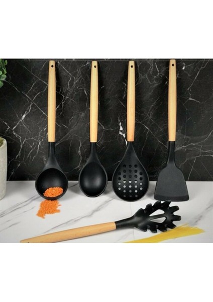 5 Parça Silikon Bambu Saplı Siyah Renk Servis Seti fiyatları