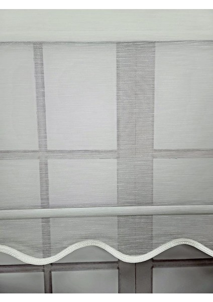 Keten Kumaş Çift Mekanizmalı Tül Stor Perde Ekru Renk TSK3002