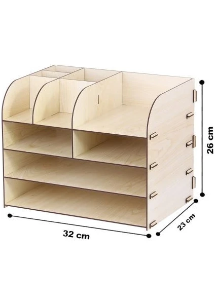 10 Bölmeli Masaüstü Organizer Dosya Düzenleyici Akça Ahşap Organizer(montajı Yapılmış)