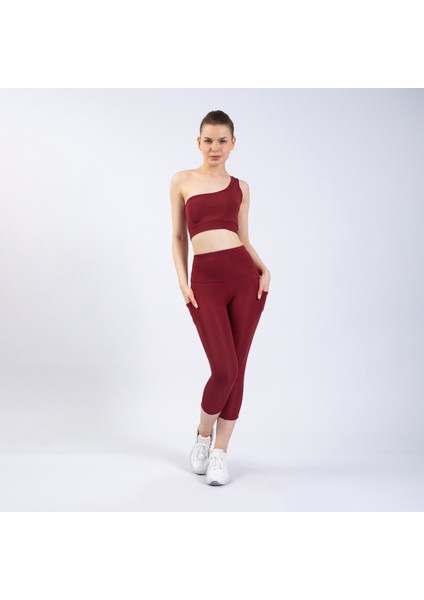 Straight Bordo Kadın Crop Tek Omuz Spor Büstiyer fiyatları
