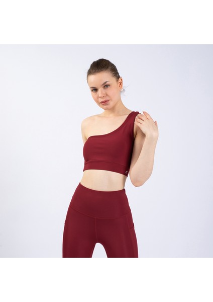 Straight Bordo Kadın Crop Tek Omuz Spor Büstiyer modelleri