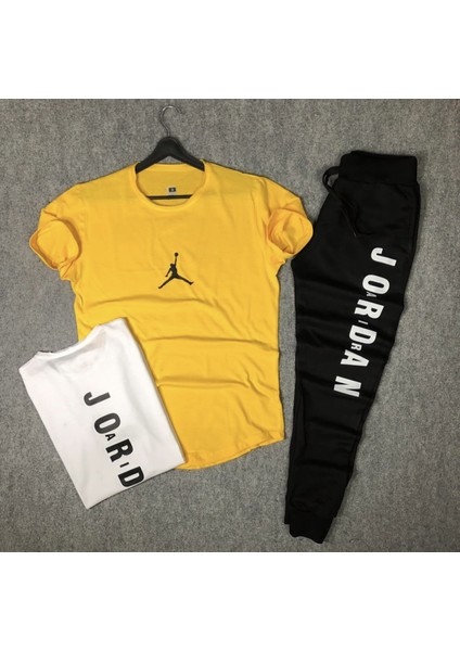 Jordan Dijital Baskılı Pamuklu Ter Tutmayan Kısa Kollu Yazlık 3 Lü Erkek Eşofman Takımı