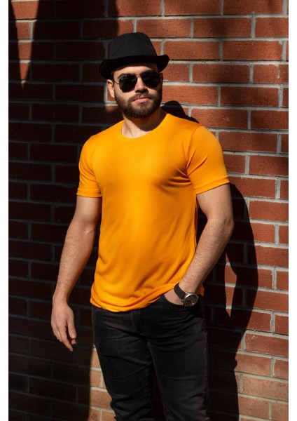 Sarı Hardal Basic Rahat Ince Petek Kumaş Spor Erkek Tshirt 22ETSHPORT