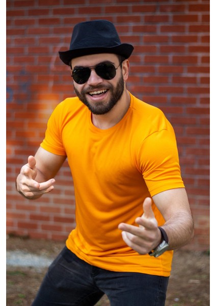 Sarı Hardal Basic Rahat Ince Petek Kumaş Spor Erkek Tshirt 22ETSHPORT