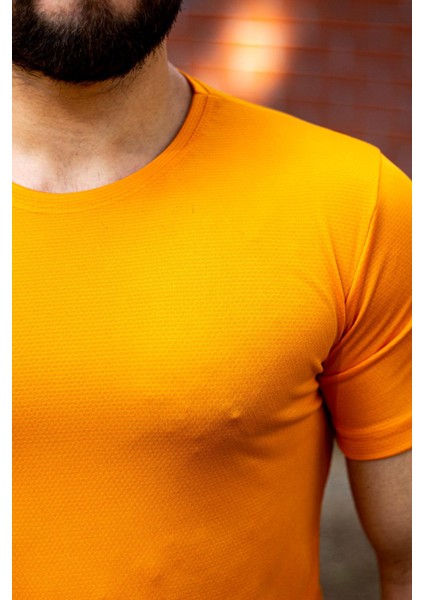 Sarı Hardal Basic Rahat Ince Petek Kumaş Spor Erkek Tshirt 22ETSHPORT