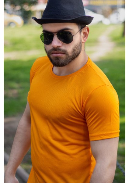 Sarı Hardal Basic Rahat Ince Petek Kumaş Spor Erkek Tshirt 22ETSHPORT indirimleri