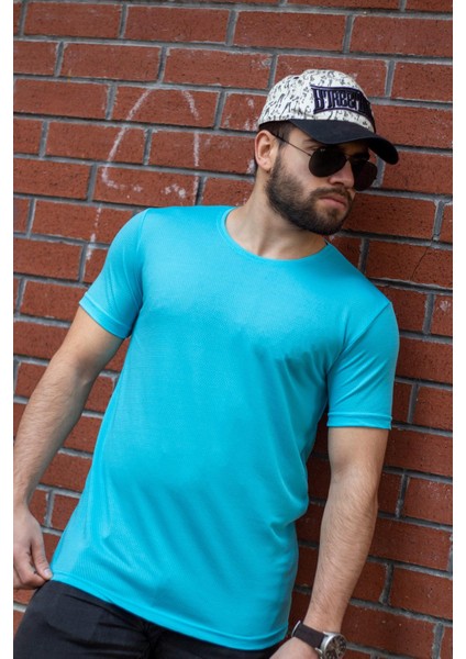 Turkuaz Basic Rahat Ince Petek Kumaş Spor Erkek Tshirt 22ETSHPORT
