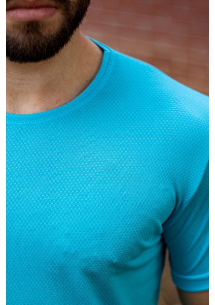 Turkuaz Basic Rahat Ince Petek Kumaş Spor Erkek Tshirt 22ETSHPORT modelleri