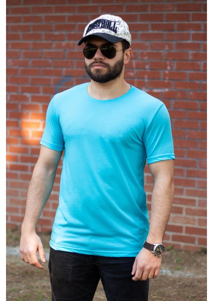Turkuaz Basic Rahat Ince Petek Kumaş Spor Erkek Tshirt 22ETSHPORT fırsatları