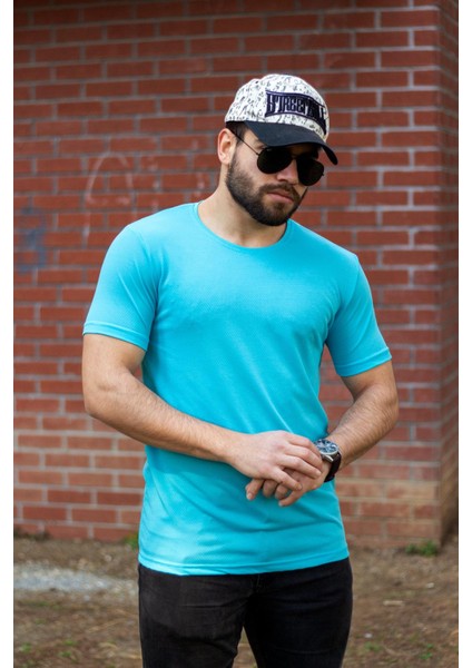 Turkuaz Basic Rahat Ince Petek Kumaş Spor Erkek Tshirt 22ETSHPORT indirimleri
