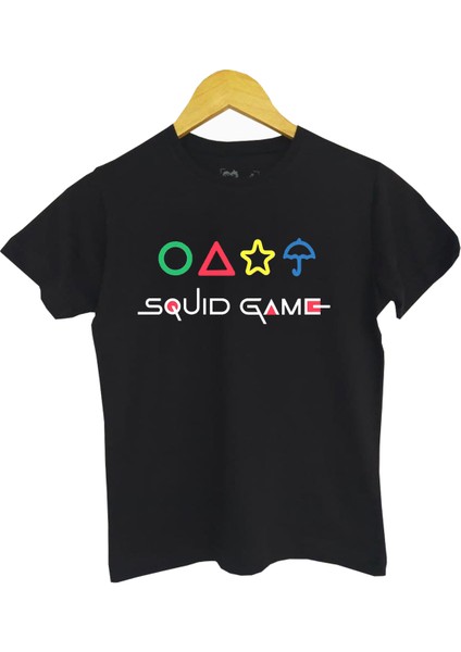 Raf Coll çocuk Siyah Squid Game Ön Dijital Baskılı Tişört