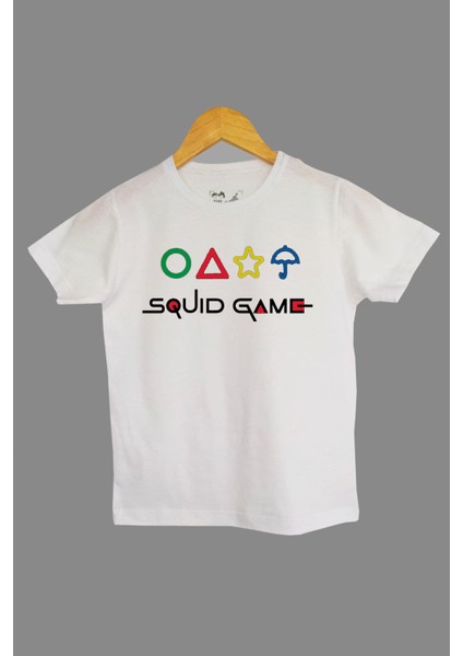 çocuk Beyaz Squid Game Ön Dijital Baskılı Tişört