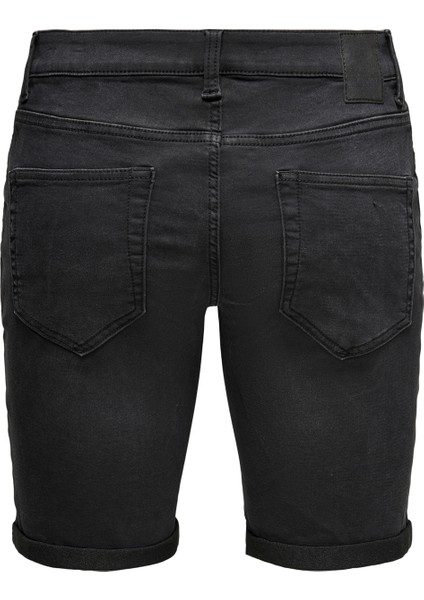 Normal Bel Düz Siyah Erkek Şort - 22018581_Onsply Reg Blk Jog Sht