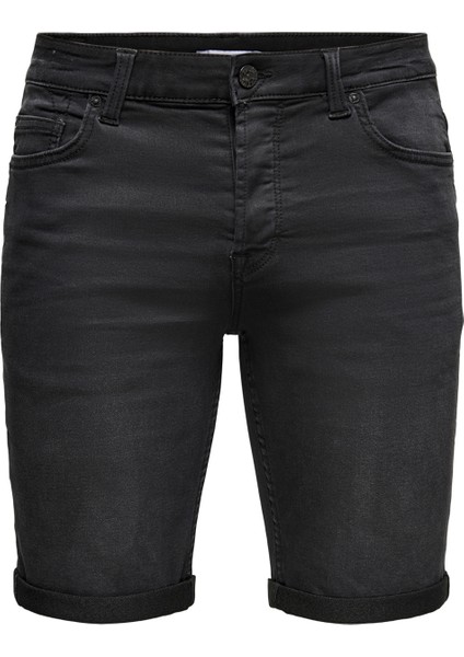 Normal Bel Düz Siyah Erkek Şort - 22018581_Onsply Reg Blk Jog Sht