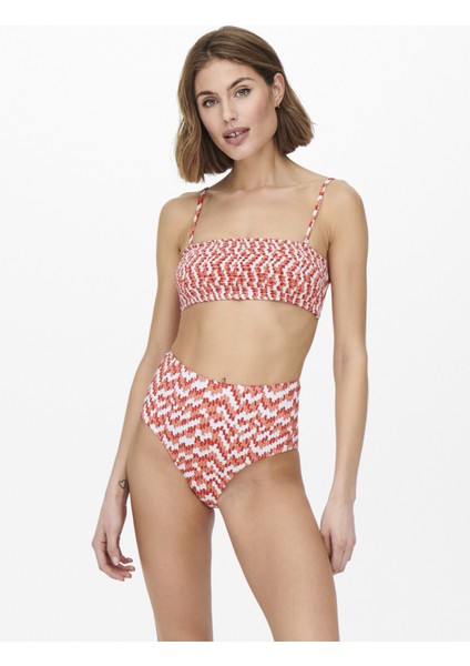 Onlamalie Smocklike Top Normal Kalıp Desenli Somon Kadın Bikini Üst