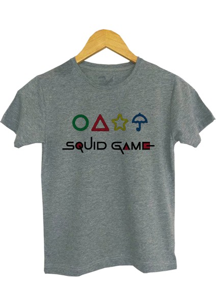 çocuk Gri Melanj Squid Game Ön Dijital Baskılı Tişört