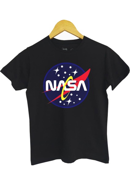 çocuk Siyah Nasa Ön Dijital Baskılı Tişört