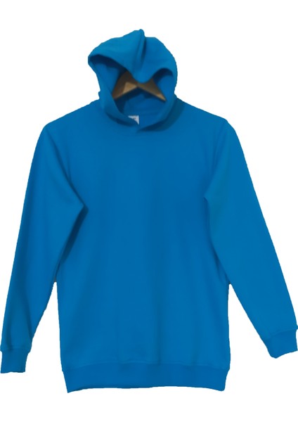 çoçuk Örme Turkuaz Mavi Kapüşonlu Sweatshirt Iki Iplik Içi Şardonlu